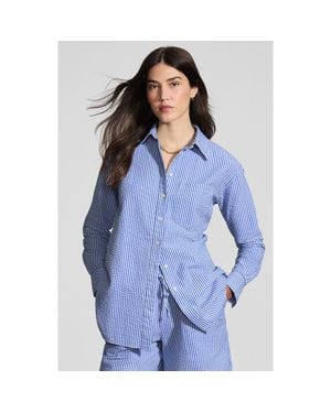 Lands' End Oversized Seersucker Shirt - Blue