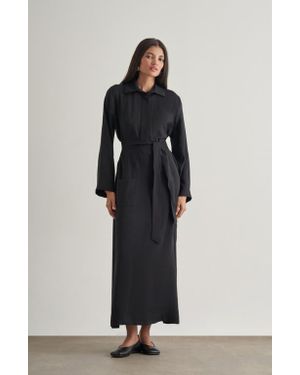 Mizalle Belted Shirt Dress - Black