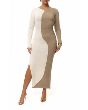 JLUXLABEL No Hard Feelings Long Sleeve Sweater Dress - Natural