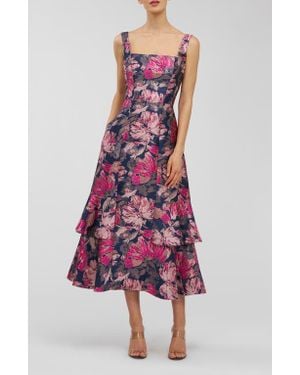 Kay Unger Paige Metallic Floral Jacquard Cocktail Dress - Multicolor