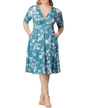 Kiyonna Gabriella Print Jersey A-Line Dress - Blue