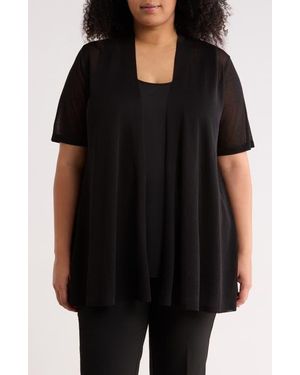Anne Klein Semisheer Short Sleeve Cardigan - Black