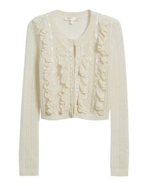 LoveShackFancy Kids' Kena Pointelle Ruffle Accent Alpaca & Wool Blend Cardigan - Natural