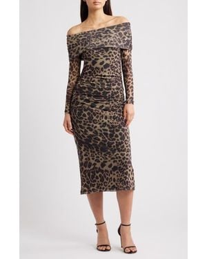 Ichi Ihparda Print Off The Shoulder Midi Dress - Multicolor