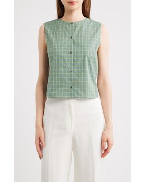 Theory Button-Up Check Print Shell - Green