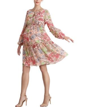 Kimi + Kai Aiko Long Sleeve Maternity Babydoll Dress - Pink