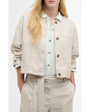 Barbour Gabby Oversize Linen Blend Twill Button-Up Shirt Jacket - Natural