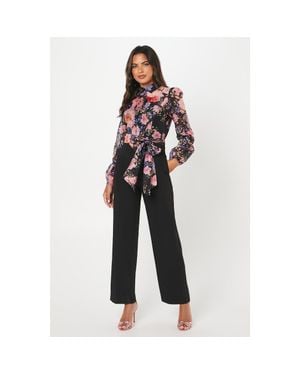 Coast Blouson Sleeve Pintuck Wide Leg Jumpsuit - Black