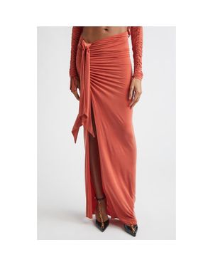 Balmain Side Drape Ruched Jersey Skirt - Red