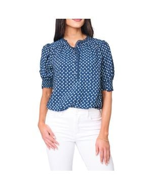 Gibsonlook Lace Trim Puff Sleeve Top - Blue