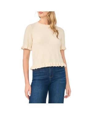 Cece Ruffle Trim Short Sleeve Sweater - Blue