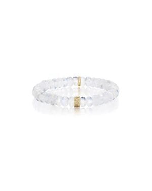 Sheryl Lowe Yg Moonstone 8Mm Bead Bracelet With 3 Clustered Diamond Rondelles - White