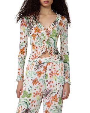 Diane von Furstenberg Fern Botanical Ruffle Trim Crop Top - Multicolor