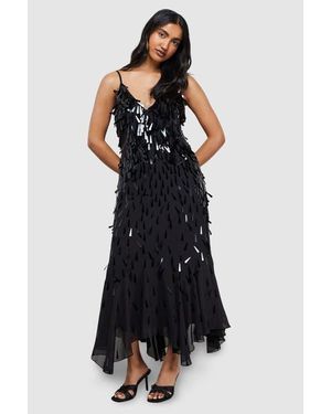 Warehouse Premium Teardrop Embellished Midi Dress - Black