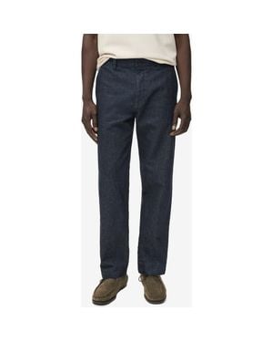Mango Straight Fit Flat Front Cotton & Linen Twill Pants - Blue