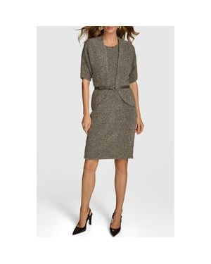 Donna Karan Bouclé Cardigan & Sheath Dress Set - Green