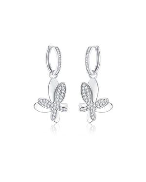 Classicharms Pavé Butterfly Dangle Drop Hoop Earrings - Metallic