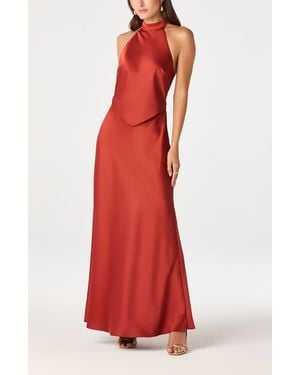 Astr Viridiana Halter Neck Gown - Red