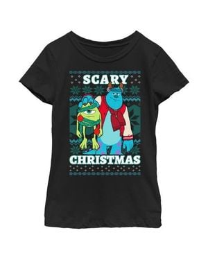Disney Girls' Monsters Inc. Mike And Sully Scary Christmas Graphic Tee - Black