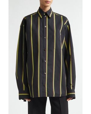 Proenza Schouler Alia Stripe Cotton & Silk Button-Up Shirt - Black