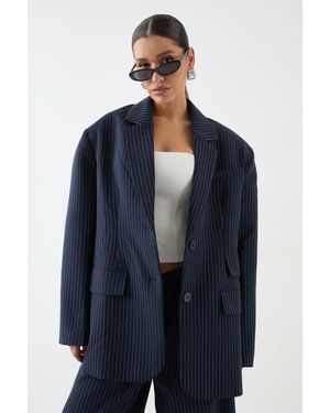 MissPap Premium Pinstripe Oversized Blazer - Blue