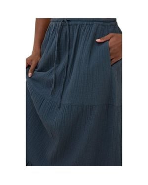 Pact Organic Cotton Coastal Double Gauze Tiered Maxi Skirt - Blue