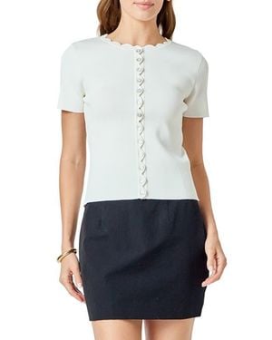Endless Rose Scallop Accent Button Front Knit Top - White
