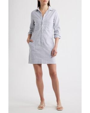 Frank & Eileen Ireland Stripe Long Sleeve Utility Shirtdress - White