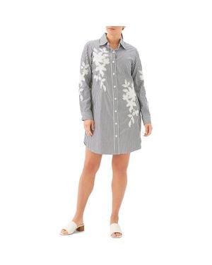 Karen Kane Floral Embroidery Long Sleeve Shirtdress - Gray