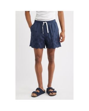 RIZORT Banks Embroidered Eyelet Cotton Shorts - Blue