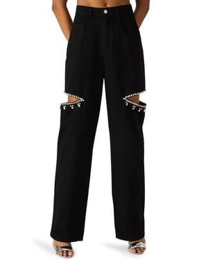 Steve Madden Ayla Embellished Slit Straight Leg Jeans - Black