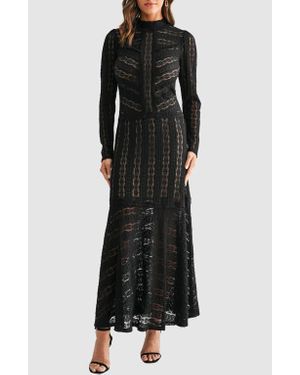 Mila + Mate Lace Chevron Stripe Long Sleeve Maxi Dress - Black
