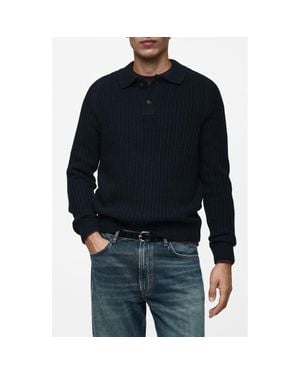 Mango Rib Polo Sweater - Black