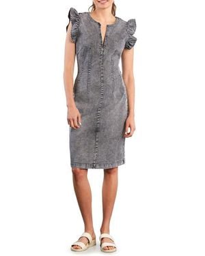 Wash Lab Denim Kitten Ruffle Sleeve Denim Dress - Black