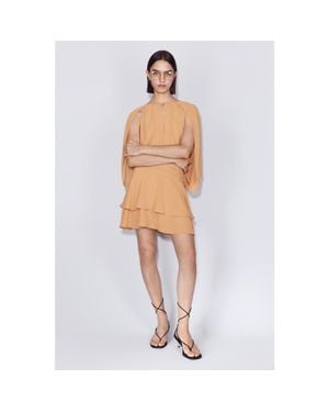 H&M Cape-Detail Chiffon Dress - Brown