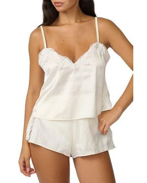 KAT THE LABEL Cinderella Lace Trim Stretch Satin Camisole - White