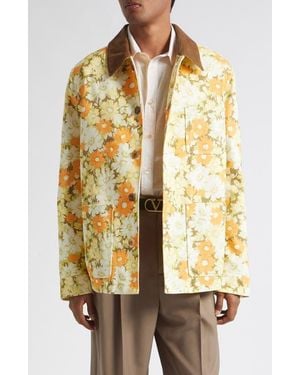 Valentino Papier Floral Print Cotton Twill Shirt Jacket - Yellow