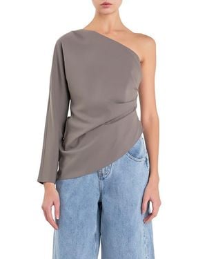 Grey Lab Gathered One-Shoulder Asymmetric Top - Blue