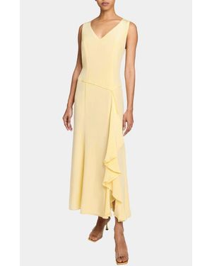 Santorelli Emerson Sleeveless Silk Midi Dress With Skirt Side Cascading Ruffles - Yellow