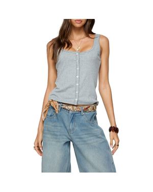 Edikted Gwenne Pointelle Stitch Button-Up Tank - Blue