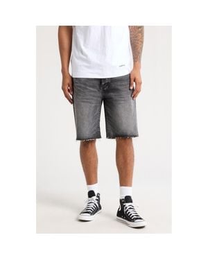 Purple Brand Rhinestone Distressed Raw Hem Denim Shorts - Gray
