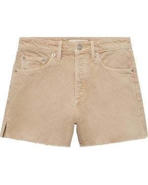 Mango Button Fly Fray Hem Denim Shorts - Natural