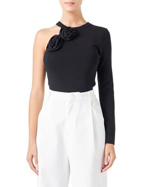 Endless Rose Rose One Shoulder Rib Top - Black