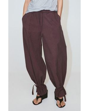 Mango Tie Cuff Cotton Blend Drawstring Pants - Purple