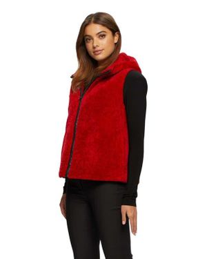 Gorski Reversible Shearling Lamb Hooded Vest - Red