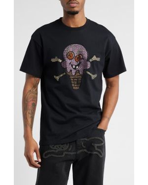 ICECREAM Stones Rhinestone Cotton Graphic T-Shirt - Black