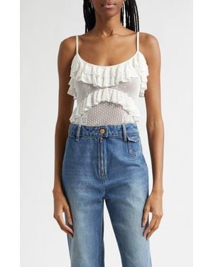 Ulla Johnson Bania Ruffle Trim Crochet Bodysuit - Blue