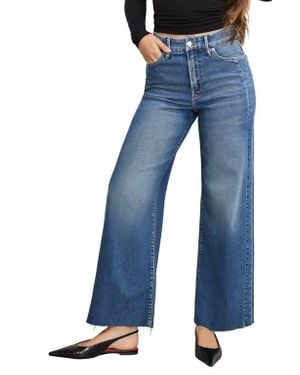 GOOD AMERICAN Good Skate Raw Hem Ankle Wide Leg Jeans - Blue