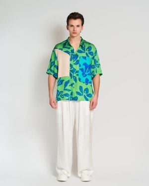 Lost Pattern Tropical Bliss Patchwork Oversized Hawaii Shirt - Green