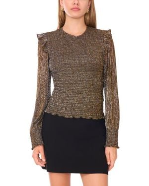 1.STATE Sheer Shoulder Long Sleeve Blouse - Brown